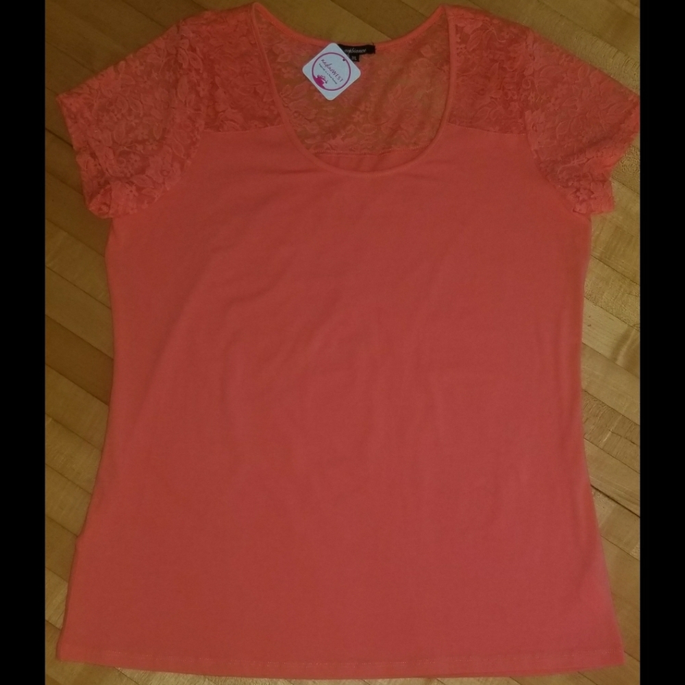 NWT Nadine West Lace-Shoulder Coral Top, Sz 3XL
